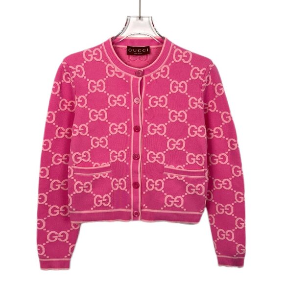 Gucci Womens Pink Wool GG Logo Cardigan - Picture 1 of 8